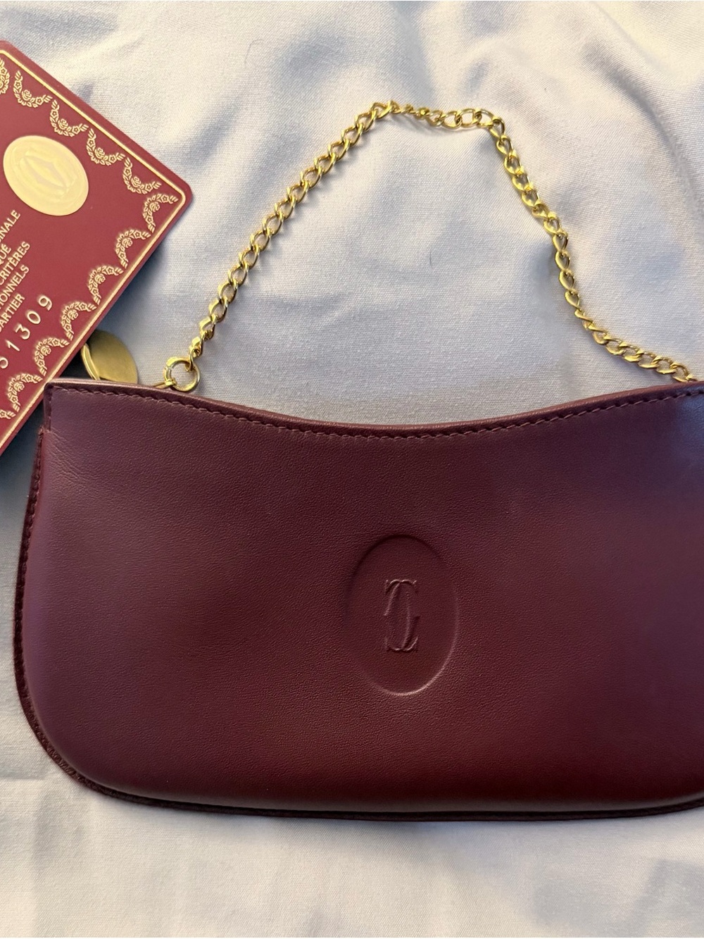 Women's Burgundy Leather Shoulder Bag with Gold Chain